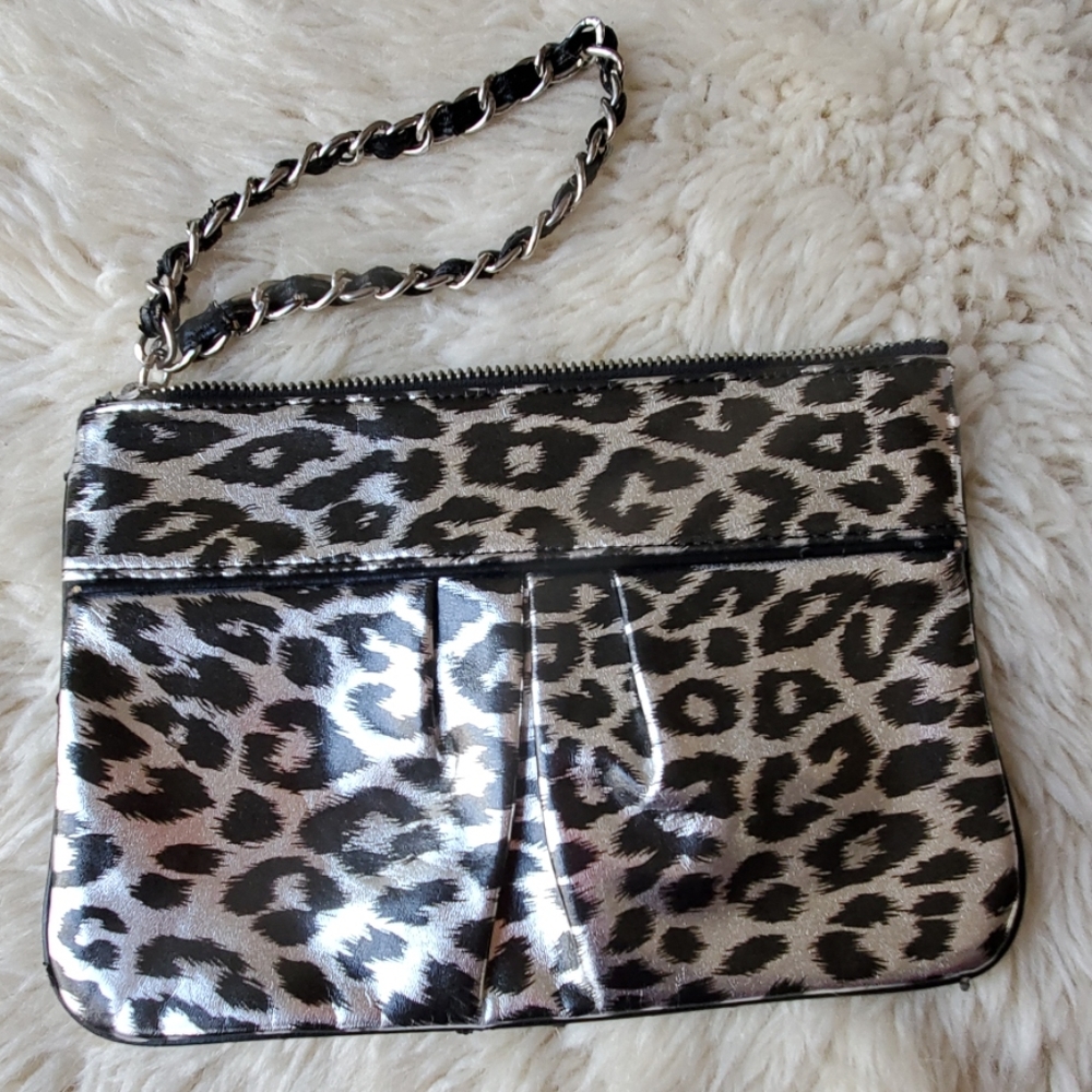Express Patent Leopard Print Wristlet Clutch